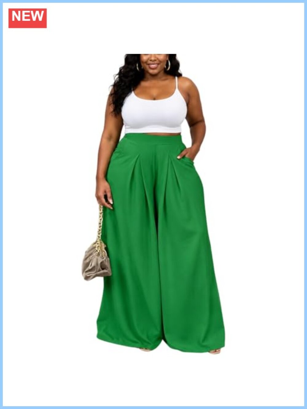 Plus Size Wide Leg Palazzo Pants High Waist Side Pockets